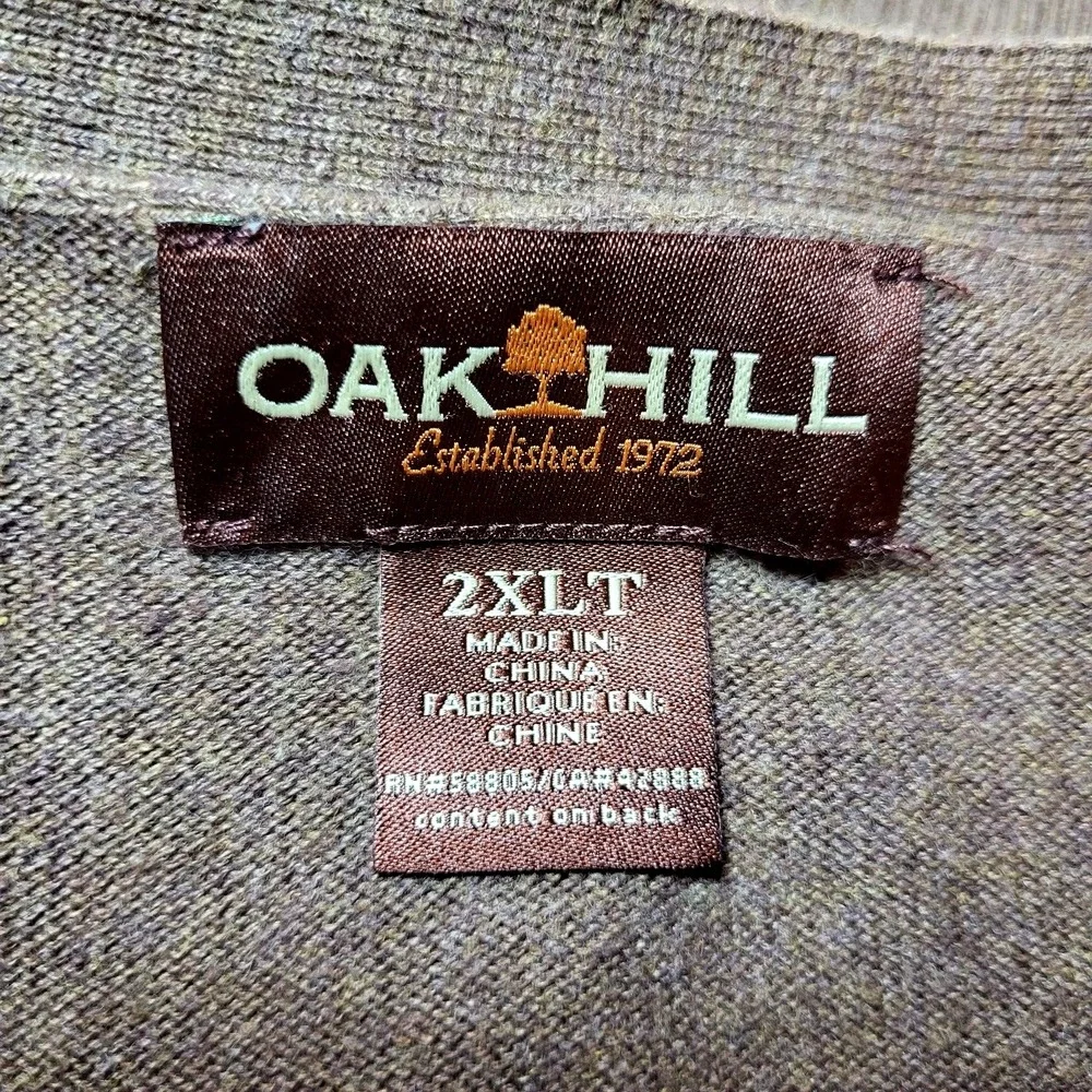 Oak Hill Mens‎ Sable Brown Button Front VNeck Sleeveless Cotton Sweater 2XLT